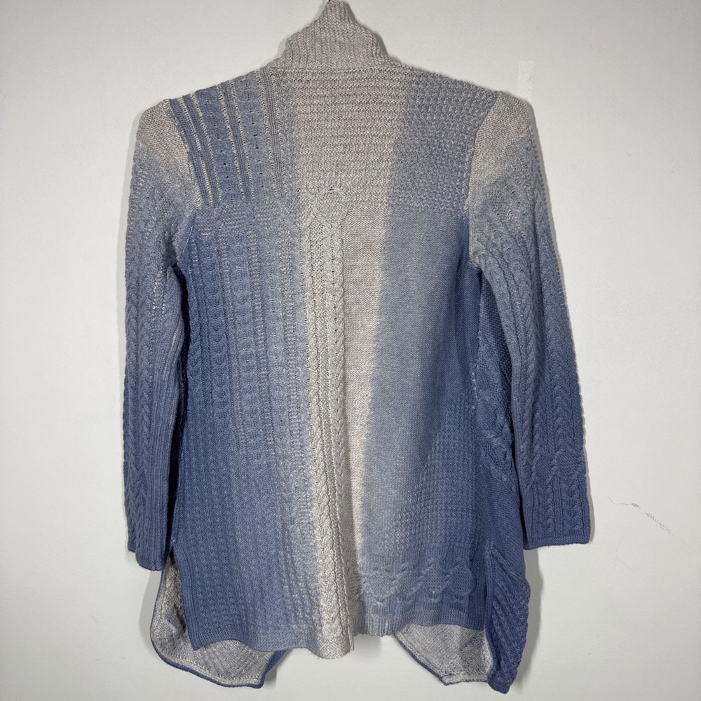 Nic+Zoe Open Front Cable Knit Cotton Cardigan Blue Ombre Womens M Beachy Boho - Picture 2 of 9